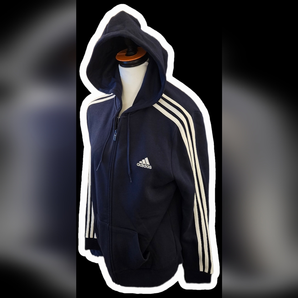 Adidas Dark Blue Zip-Up with White Accents